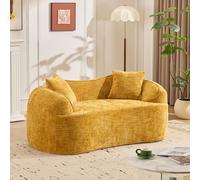 BLUON HOME Divani, divani e divani, divano a due posti curvo giallo con braccioli, divano a compressione con 2 cuscini, divano color crema per piccoli spazi, soggiorno, camera da letto (giallo)