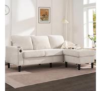 BLUON HOME Divano chaise longue, divano ad angolo, divano imbottito e divano con porte USB e di tipo C, divano a 3 posti con due portabevande per soggiorno, appartamento, divano letto a forma di L
