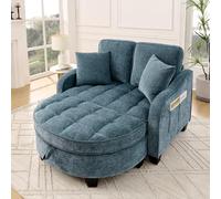 BLUON HOME Divano con funzione di sonno, divano letto 2 in 1, divano modulare, sgabello e 4 cuscini, per piccoli salotti, studio, camera da letto, 132 x 129 x 93 cm (blue)