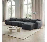 BLUON HOME Divano modulare, chaise longue, divano chaise longue, 4 posti, divano a forma di L, combinazione modulare, non assemblare, tessuto di peluche di alta qualità, con cuscino. Schiuma altamente