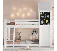 BLUON HOME Lettino per bambini, letto a castello, bella finestra e tetto a tre livelli, stabile rete a doghe in pino + MDF + PB+compensato, 90 x 200 cm
