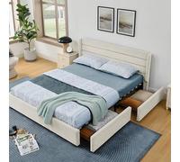 BLUON HOME Letto imbottito, letto matrimoniale, telaio letto, superficie in ciniglia, con 4 cassetti grandi per la conservazione, ideale per camera degli ospiti, camera dei ragazzi e appartamenti
