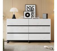 BLUON HOME Mobile da soggiorno con 6 cassetti, con 3 gambe in metallo, 140 x 39,5 x 78,5 cm, bianco e nero