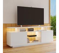 BLUON HOME Mobile TV bianco con illuminazione a LED a 16 colori, lunghezza 1,4 m, elegante armadio per TV da 60 pollici, barra luminosa a 16 colori, ante lucide con scomparti in vetro