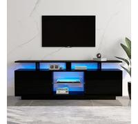 BLUON HOME Mobile TV nero con illuminazione a LED a 16 colori, lunghezza 1,4 m, elegante armadio per TV da 60 pollici, striscia luminosa a 16 colori, pannello lucido con vano in vetro, TV Board