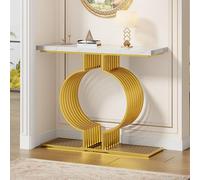 BLUON HOME Moderno tavolo da consolle bianco lucido - 100 x 30 x 80 cm tavolino con base in metallo dorato, due opzioni di montaggio, tavolo d'ingresso per soggiorno o corridoio