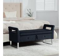 BLUON HOME Panchina per corridoio, panca con spazio per riporre oggetti, in velluto, con braccioli, per soggiorno, ingresso e camera da letto (nero)