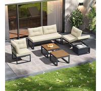 BLUON HOME Sala da giardino per esterni, set di mobili da giardino, con schienale regolabile in 3 posizioni, funzione sdraio, spazio e rivestimento in poliestere resistente alle intemperie, 191,5 x