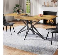 BLUON HOME Tavolo da cucina allungabile per la colazione, tavolo da pranzo con gambe in ferro nero a forma di stella e piano in legno di noce, 120 (160) × 80 cm
