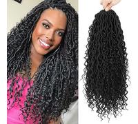 BLUONASI Goddess Locs - Gancio per capelli, 18 pollici New Goddess Faux Locs with Curly Ends (45 cm, Set di 6, 1B)
