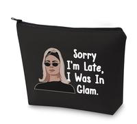 BLUPARK Borsa per il trucco ispirata a Rhony, con scritta "Sorry I'm Late I Was In Glam", idea regalo per casalinghe, Ero in Glam-BK, Retro