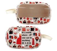 BLUPARK Trousse per il trucco ispirata alle femministe, con scritta "Be A June", trasparente, con mantello rosso, idea regalo per lei, ESSERE UN GIUGNO, Retro