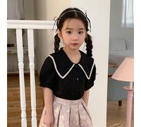 Blusa a maniche corte con colletto alla Peter Pan, carina per ragazze, adatta per la primavera e l'estate 6Y,7Y,4Y,5YColore unicoRayon