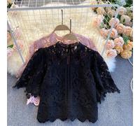 Blusa A Maniche Corte Vintage Casual Bianca In Pizzo Svuotata Per Donne