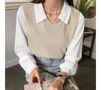 Blusa a maniche lunghe color block autunnale, casual business L,M,S,XLBlocchi di coloreTessuto