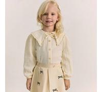 Blusa a maniche lunghe da ragazza con colletto Peter Pan, doppio strato con volant, tinta unita 6Y,7Y,4Y,5YMiscele di cotone