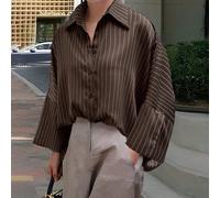 Blusa ampia con maniche a pipistrello a righe marroni, elegante e formale, adatta per Ognissanti, Ritorno a Scuola, San Valentino e occasioni formali in primavera 0XL,1XL,2XL,3XLGeometrico,A strisceTe