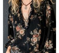 Blusa ampia in velluto da donna, pullover in velluto floreale, collo con volant, orlo elastico, elegante e alla moda, versatile, minimalista, comoda per uscite, nuovo arrivo per l'inizio dell'autunno,