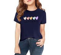 Blusa Blu Maglietta a maniche corte per bambini Primavera Estate e Autunno per ragazzi e ragazze, Stampa personalizzata 2D Girocollo Confortevole Casual Manica Camicia Bambina in Seta, Marina, 12-13