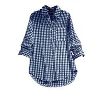 Blusa Boho Donna a Maniche Lunghe per Primavera, Taglio Oversized con Pulsanti Decorativi e Collo a Lapello, Tela Colorata e Svolta per Ufficio, Comfort Totale e Stile Versatile(Dark Blue, XL)