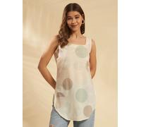 Blusa Boho Donna In Cotone Bianca A Pois Senza Maniche