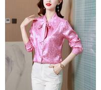 Blusa Camicia Top In Seta Elegante Con Fiore E Nodo Al Collo Chic Casual Formale