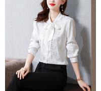 Blusa Camicia Top In Seta Elegante Con Fiore E Nodo Al Collo Chic Casual Formale