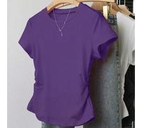 Blusa casual a maniche corte da donna, design minimalista, vita arricciata, adatta per l'estate, il ritorno a scuola, versatile nella moda, per uso domestico, per l'ufficio, t-shirt taglie forti 0XL,1