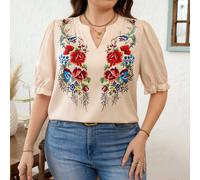 Blusa casual boho da donna con stampa floreale, colletto a tacca e maniche a palloncino, adatta per vacanze, festival rave, San Patrizio, stile western, taglie comode 0XL,1XL,2XL,3XL,4XLFloreale,Piant