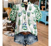 Blusa casual con scollo a V e maniche a palloncino, stile bohémien vintage, per vacanze e tempo libero, adatta a donne di taglia comoda, per la primavera/estate, camicie e top casual da donna per l'es