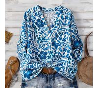 Blusa casual con scollo a V e motivo floreale vintage, adatta per il mercato del fine settimana, il pomeriggio al caffè, le vacanze al mare, la festa degli insegnanti, la festa della mamma. Camicie es