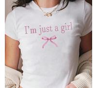 Blusa casual con stampa a lettere, scollo rotondo e maniche corte, adatta a ragazze pre-adolescenti, elegante per uso quotidiano o come ospite a un matrimonio 8Y,9Y,10Y,11Y,12YAnimale,LettereTessuto i