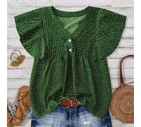 Blusa casual da donna taglie forti, con scollo quadrato, maniche a sbuffo, arricciata, con volant sull'orlo, decorata da un motivo floreale ditsy, adatta per le vacanze 5XL,6XL,7XL,8XLGeometrico,PoisT