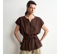 Blusa corta da donna in cotone jacquard colore caffè, stile francese, elegante e sofisticata, per primavera/estate, adatta per ufficio, pendolarismo, casual, vacanza, romantica, di alta gamma, per spi