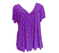 Blusa da donna a maniche corte, elegante, sexy, taglie grandi, in chiffon, a maniche corte, con scollo a V, a tunica, a maniche lunghe, con motivo floreale, Lilla, XXXXXL