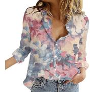 Blusa da donna a maniche lunghe con motivo 2024, camicetta con stampa floreale, camicia button-down, camicetta leggera a maniche lunghe, moda, top casual primavera estate, camicie invernali per uomo