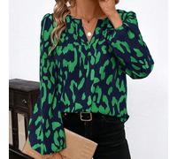 Blusa da donna con stampa leopardata, scollo a V, maniche lunghe, ampia ed elegante, top da uscita, autunno, ritorno a scuola, Ognissanti L,M,S,XL,XS,XXL,XXS,XXXL,XXXXLTessuto intrecciato