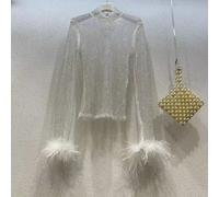 Blusa Da Donna Con Strass Cristallo T Shirt Manica A Fieno Rete Lucida Glitter