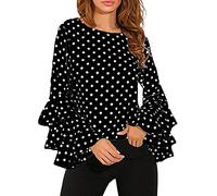 Blusa da donna elegante da business, camicetta in chiffon, girocollo, a maniche lunghe, tinta unita, a vestibilità sciolta, trasparente, in mesh, per grandi taglie, con fiocco, per autunno e primavera