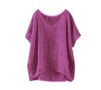 Blusa da donna in lino morbida, mussola, cotone, a maniche corte, oversize, lunga, con scollo rotondo, estiva, per il tempo libero, taglie forti, Lila11, 5XL