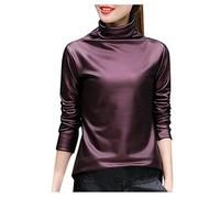 Blusa da donna in raso lucido - Top da donna in seta satinata primavera chic a maniche lunghe camicetta tinta unita maglietta sottogola elegante camicie eleganti magliette a maniche lunghe business