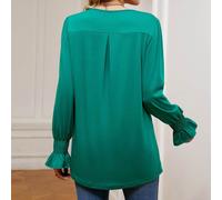 Blusa da donna verde con scollo a V, allacciatura a pieghe e vestibilitÃ morbida, disponibile nelle taglie S-2XL