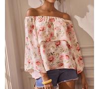 Blusa di moda con stampa floreale, scollo a spalle scoperte, arricciatura e manica larga, top monospalla per donna SHEIN X Shutterstock SHEIN X potenzia la creatività fornendo a stilisti, artisti e ma