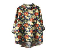Blusa Donna Elegante Oversize Lunga Taglie Forti Camicia a Maniche Lunghe in Cotone e Lino Casual da Donna con Collo a Bavero Stampato con Floreale Maglietta Cotone Maniche (Camouflage XL)