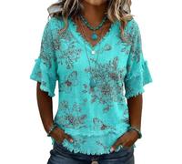 Blusa Donna Estate - Elegante Boho Tunica Cotone Casual Camicetta Maniche a 3/4 T-Shirt con Frange Scollo a V Vestibilità Ampia Camicia Vintage Curvy Vacanza Top Spiaggia Mare Leggero (A07,3XL)
