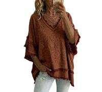 Blusa Donna Estate - Elegante Boho Tunica Cotone Casual Camicetta Maniche a 3/4 T-Shirt con Frange Scollo a V Vestibilità Ampia Camicia Vintage Curvy Vacanza Top Spiaggia Mare Fresco (A13,3XL)