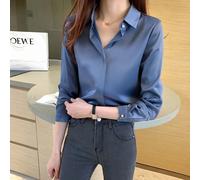 Blusa Donna Maniche Lunghe Satin Slim Fit Office Elegante S-XXL NEW