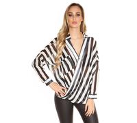 Blusa donna righe verticali camicetta portafoglio manica lunga Taglia S/M new #