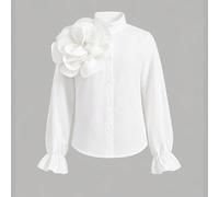 Blusa elegante da campus per ragazze pre-adolescenti, stile minimalista con maniche a sbuffo e fiori 3D, moda autunno/inverno 7Y,8Y,9Y,10Y,11Y,12Y,13YColore unicoTessuto