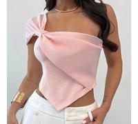 Blusa elegante da donna con fiocco asimmetrico, colore rosa chiaro, adatta per l'ufficio/trattative d'affari e per il casual/tea festa/uscite con amiche/shopping/estate/stile europeo/campagna L,M,S,XL